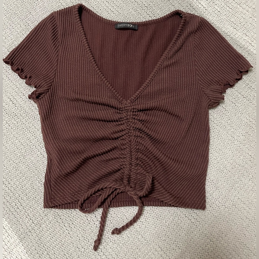 Papermoon brown front cinch crop top